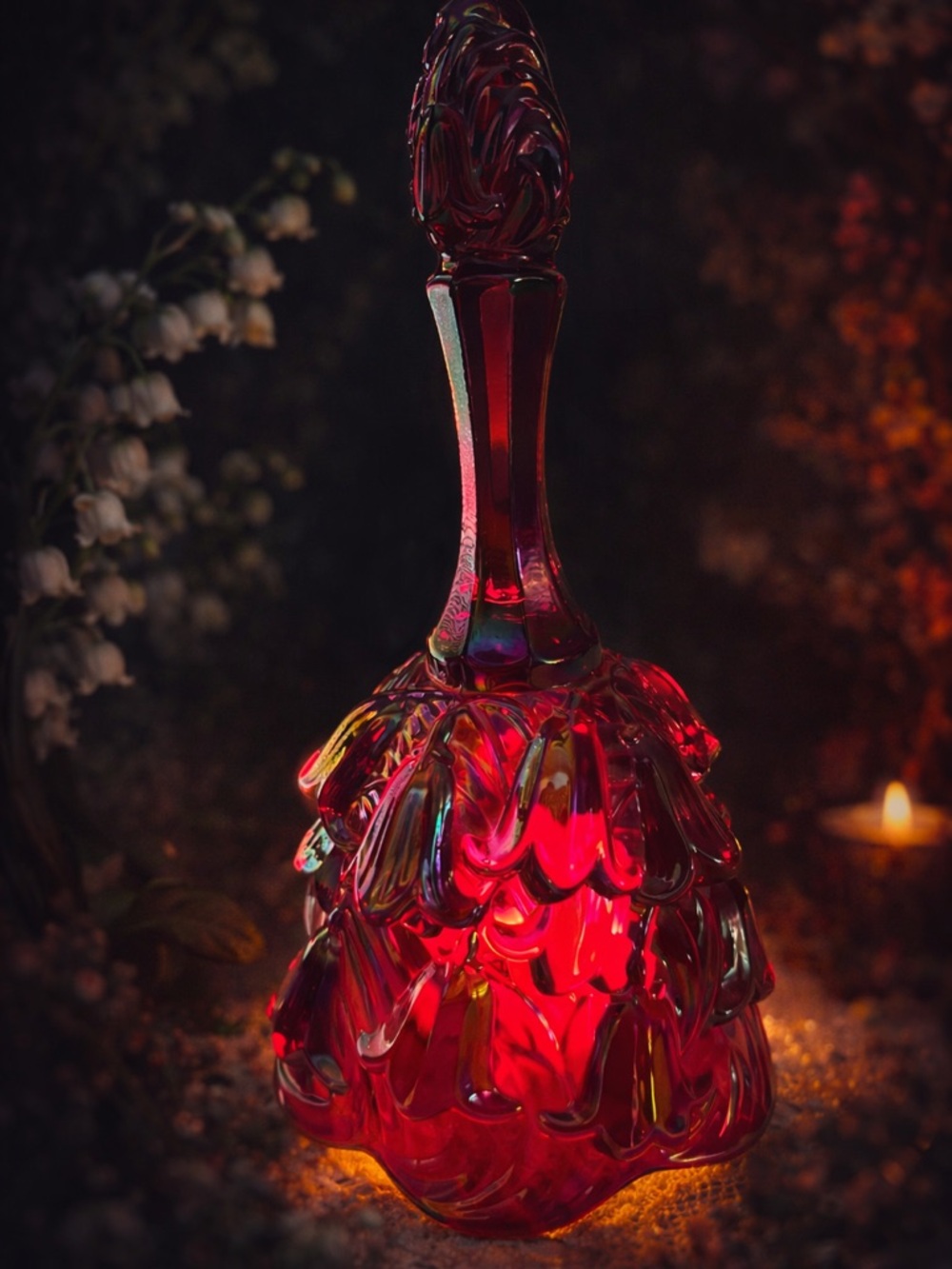 Fenton Ruby Red Carnival Glass Bell Lily of the Valley Temple Bell Vintage